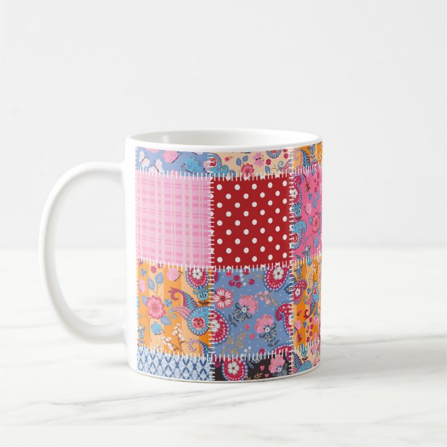 Patchwork seamless, gullet väv mönster. kaffemugg (Vänster)