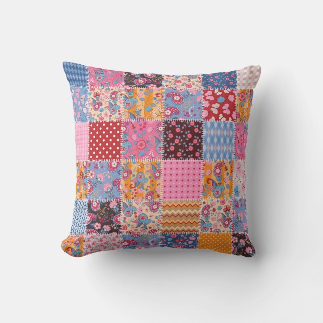 Patchwork seamless, gullet väv mönster. kudde (Framsida)