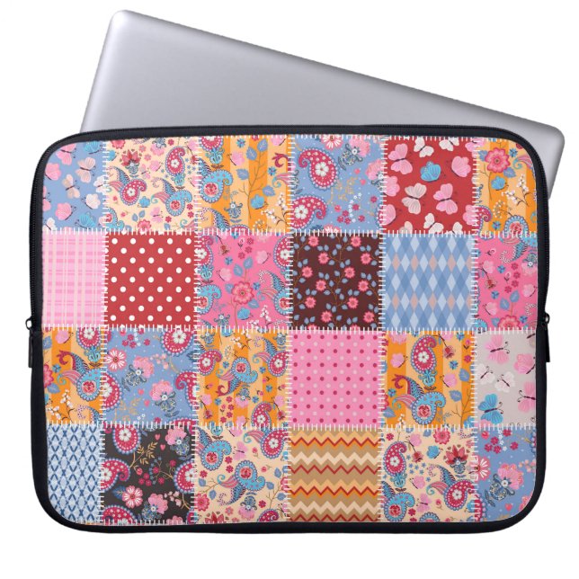 Patchwork seamless, gullet väv mönster. laptop fodral (Framsidan)