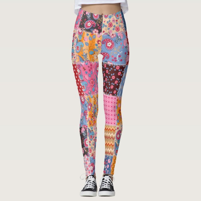 Patchwork seamless, gullet väv mönster. leggings (Framsida)