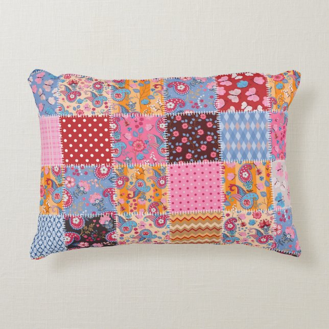 Patchwork seamless, gullet väv mönster. prydnadskudde (Framsidan)