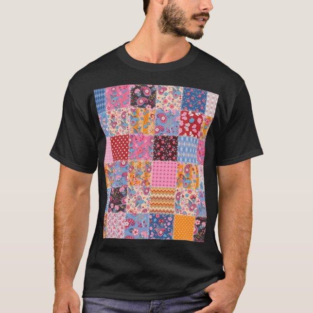 Patchwork seamless, gullet väv mönster. t shirt (Framsida)