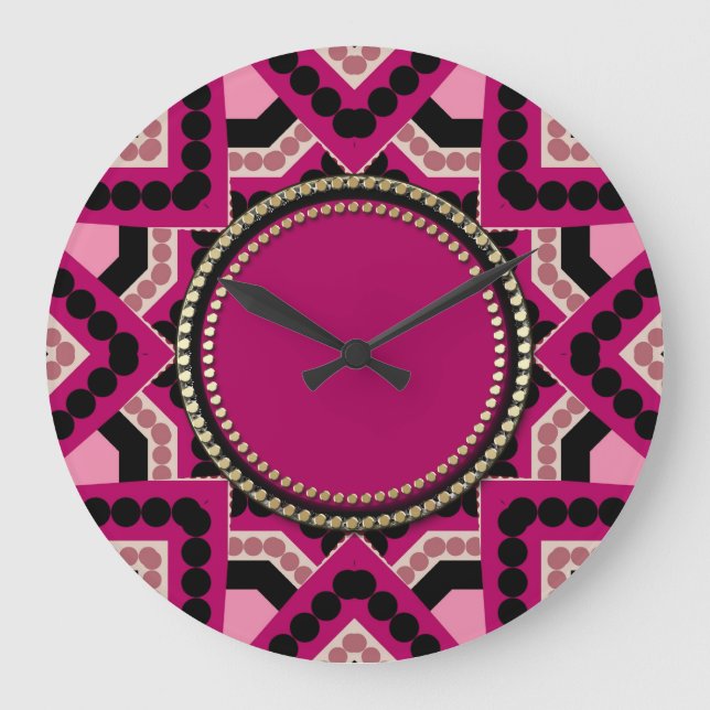Patchwork Shock rosa Geometric Star Wall Clock Stor Klocka (Framsida)