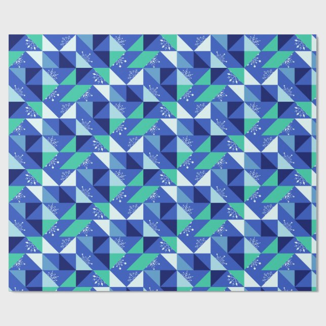 Patchwork Snöflingor - Blue Background Presentpapper (Platt)