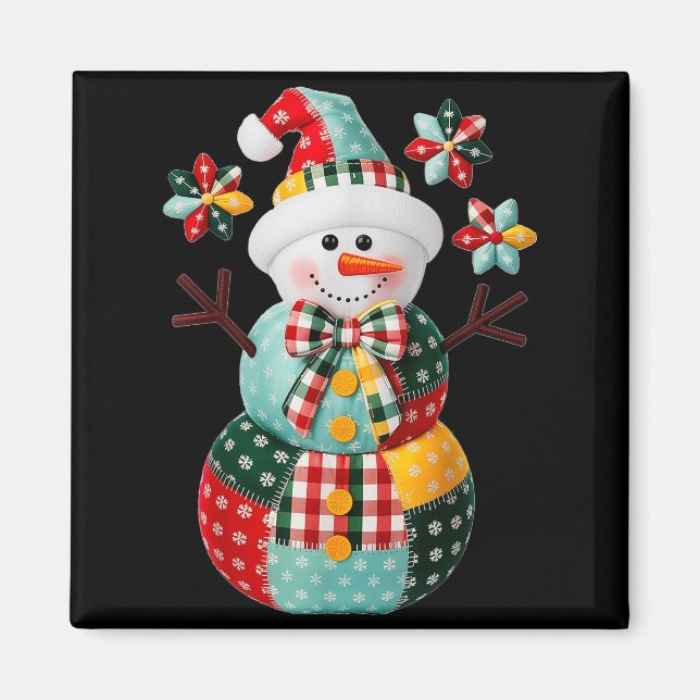 Patchwork Snömannen Jul Förberedd Söt Julen Män W Magnet (Framsidan)