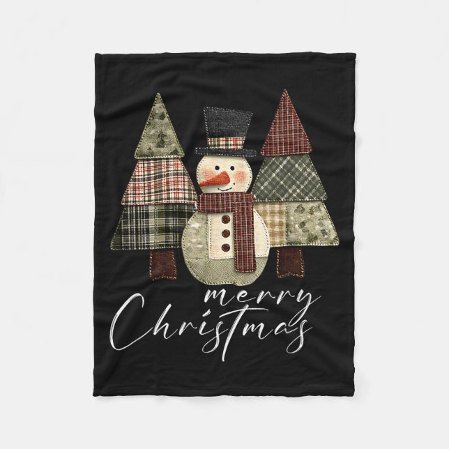 Patchwork Snömannen,patchwork Julgran Rolig G Fleecefilt (Framsidan)