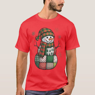 Patchwork Snömannen Retro Roligt Jul Xmas Snö T Shirt