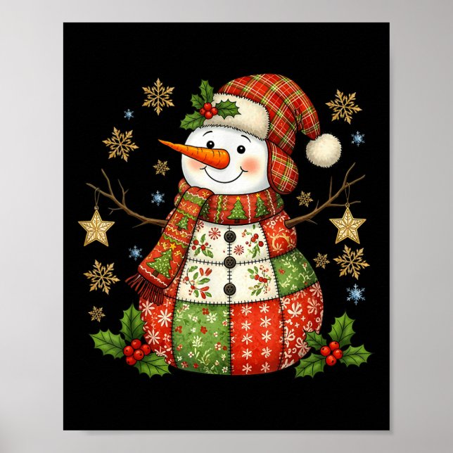 Patchwork Snowman Preppy Girly Christmas Xmas Holi Poster (Framsidan)