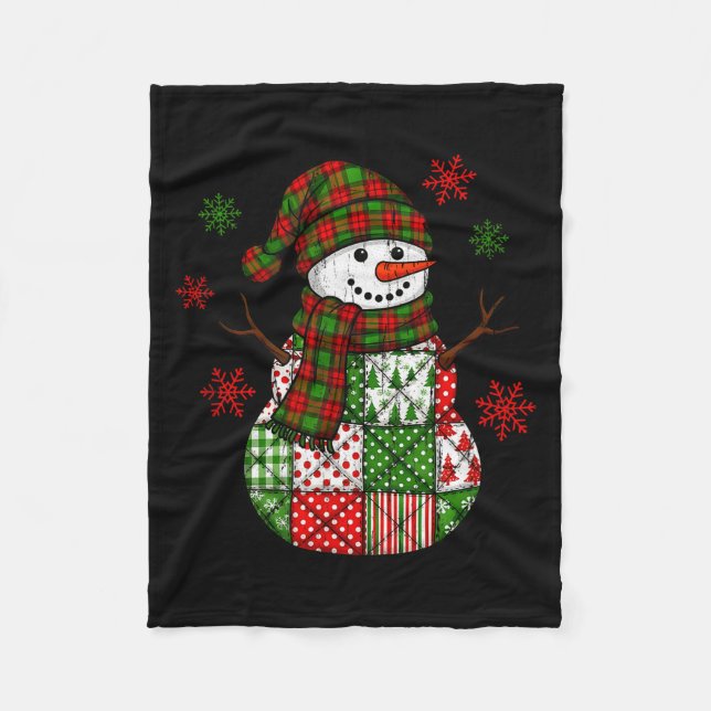 Patchwork Snowman, Retro Funny Christmas  Fleecefilt (Framsidan)