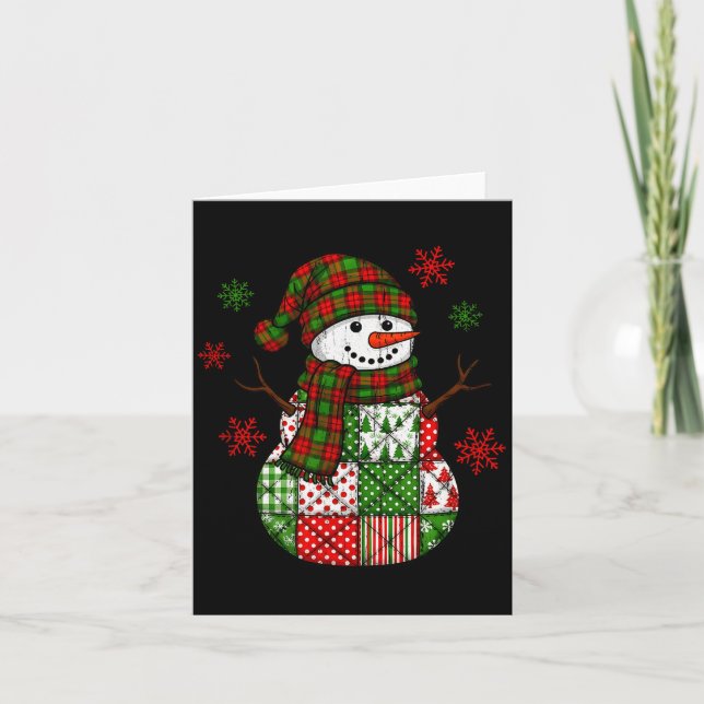 Patchwork Snowman, Retro Funny Christmas  Kort (Framsida)