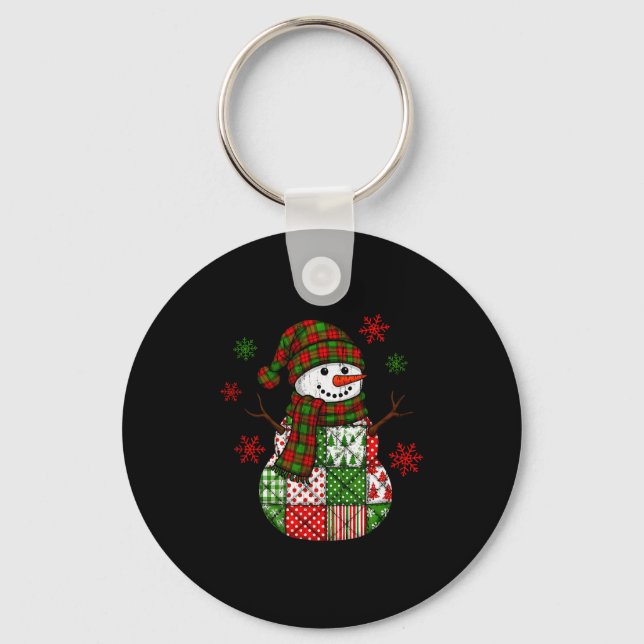 Patchwork Snowman, Retro Funny Christmas  Nyckelring (Framsida)