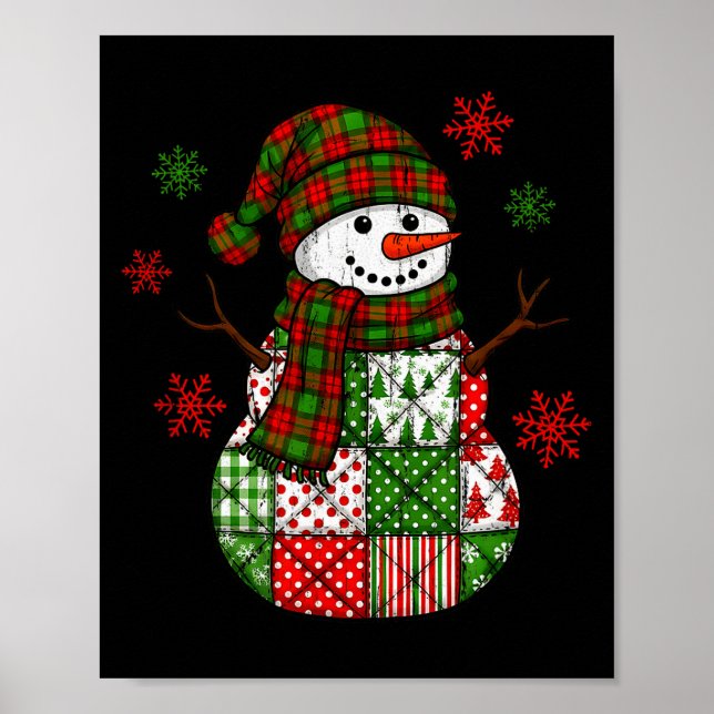 Patchwork Snowman, Retro Funny Christmas  Poster (Framsidan)