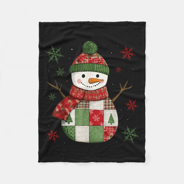Patchwork Snowman Retro Funny Christmas Snowman Ho Fleecefilt (Framsidan)