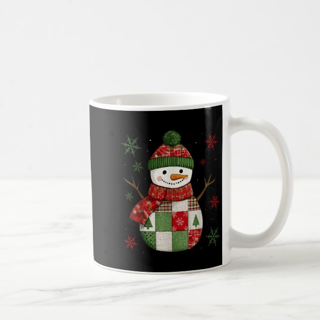 Patchwork Snowman Retro Funny Christmas Snowman Ho Kaffemugg (Höger)
