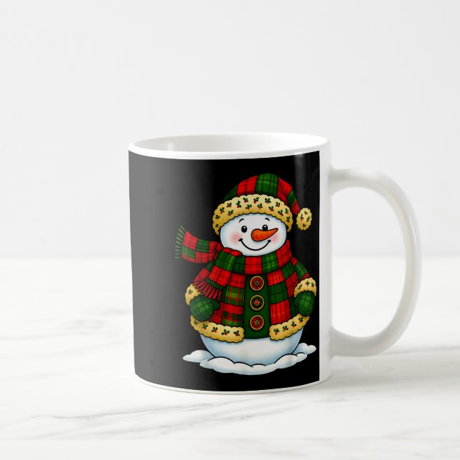 Patchwork Snowman Retro Funny Christmas Snowman Ho Kaffemugg (Höger)