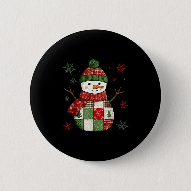 Patchwork Snowman Retro Funny Christmas Snowman Ho Knapp (Framsida)