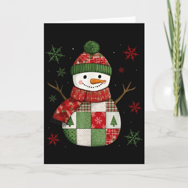 Patchwork Snowman Retro Funny Christmas Snowman Ho Kort (Framsida)