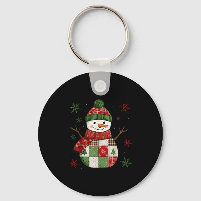 Patchwork Snowman Retro Funny Christmas Snowman Ho Nyckelring (Framsida)