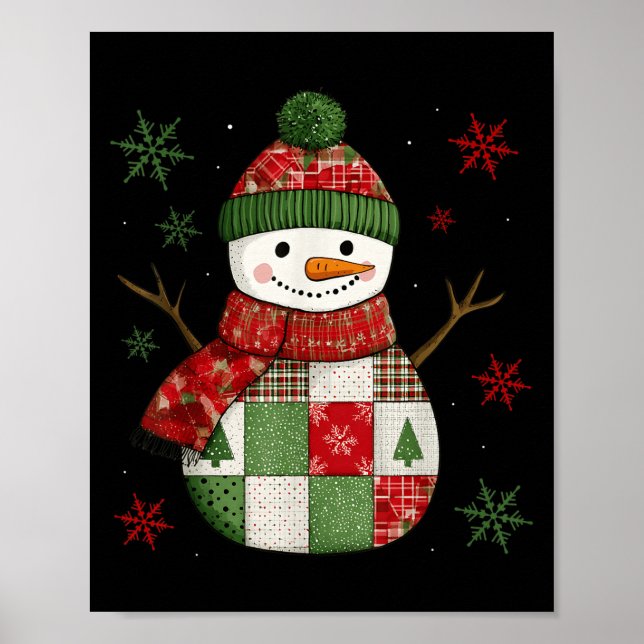 Patchwork Snowman Retro Funny Christmas Snowman Ho Poster (Framsidan)