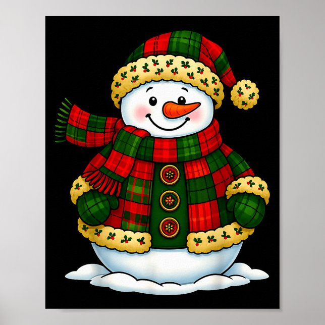 Patchwork Snowman Retro Funny Christmas Snowman Ho Poster (Framsidan)