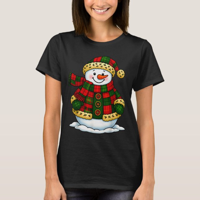 Patchwork Snowman Retro Funny Christmas Snowman Ho T Shirt (Framsida)