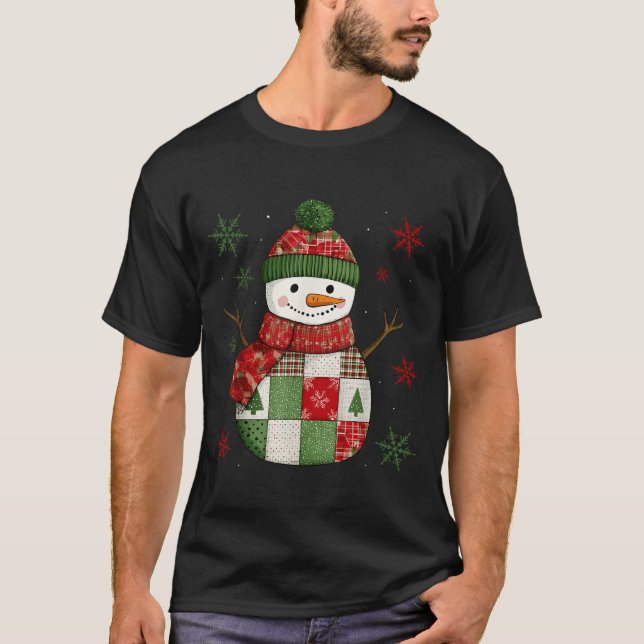Patchwork Snowman Retro Funny Christmas Snowman Ho T Shirt (Framsida)