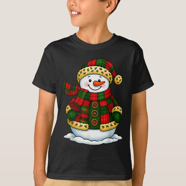 Patchwork Snowman Retro Funny Christmas Snowman Ho T Shirt (Framsida)
