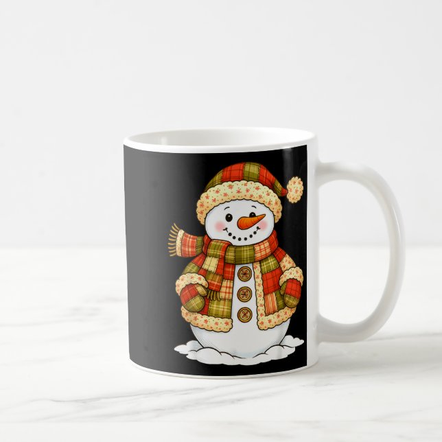 Patchwork Snowman Retro Funny Snowman Holiday Chri Kaffemugg (Höger)