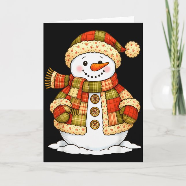 Patchwork Snowman Retro Funny Snowman Holiday Chri Kort (Framsida)
