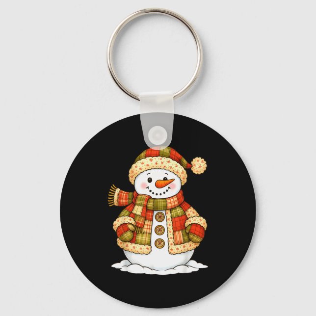 Patchwork Snowman Retro Funny Snowman Holiday Chri Nyckelring (Framsida)