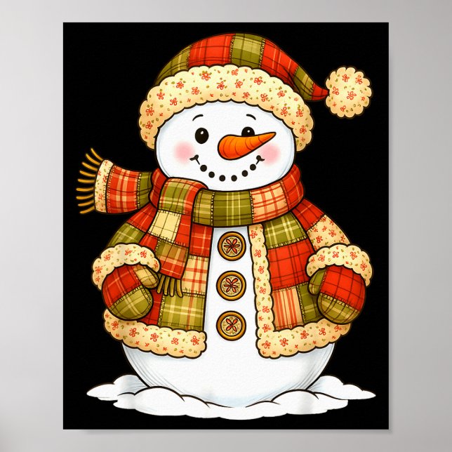 Patchwork Snowman Retro Funny Snowman Holiday Chri Poster (Framsidan)