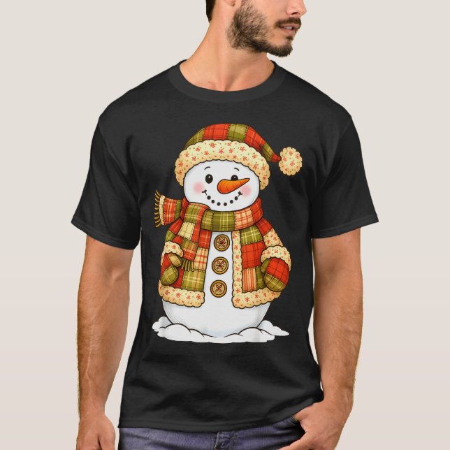 Patchwork Snowman Retro Funny Snowman Holiday Chri T Shirt (Framsida)