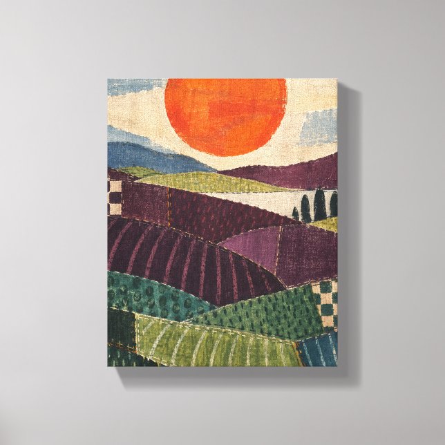 Patchwork Sol över Plommon Fält - Textil Folk Abst Canvastryck (Framsida)