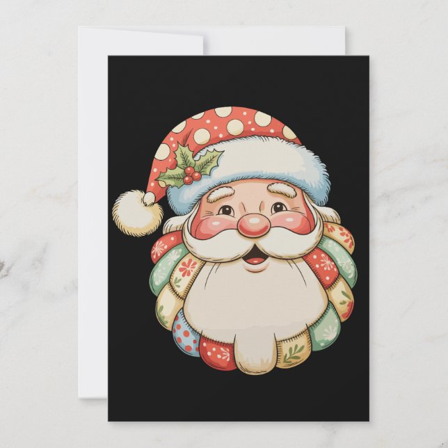 Patchwork Söt Tomte Jul Xmas Högtid Retro Julkort (Framsida)