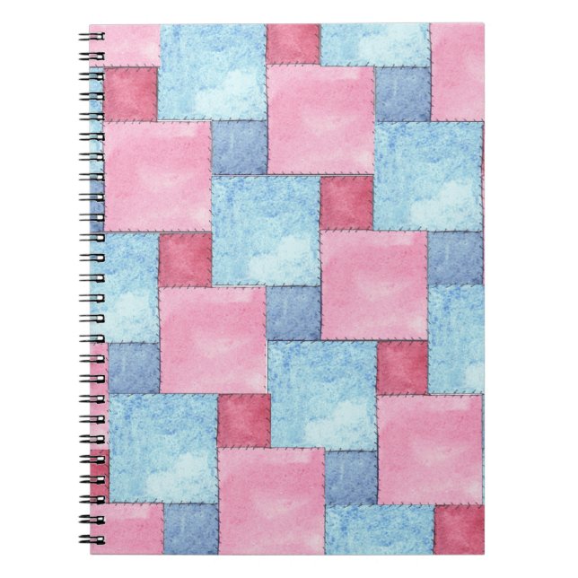 Patchwork Spiral Notebook, Pinks, Blues Anteckningsbok Med Spiral (Framsidan)