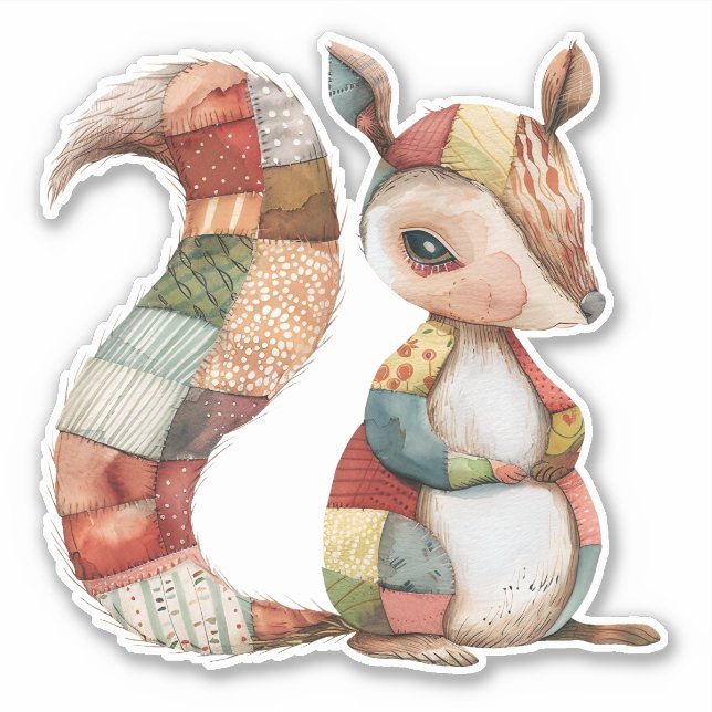 Patchwork Squirrel Sticker Klistermärken (Framsida)