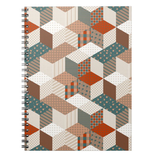Patchwork Stars Vintage Brown Grönt Anteckningsbok (Framsidan)
