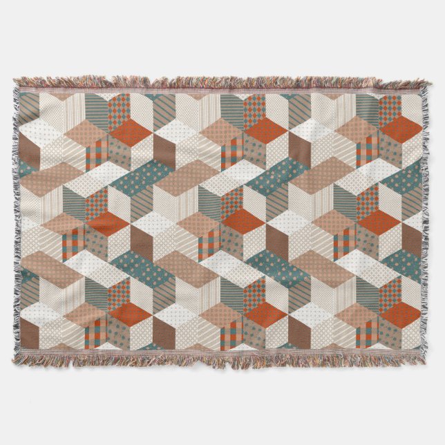 Patchwork Stars Vintage Brown Grönt Filt (Framsidan)