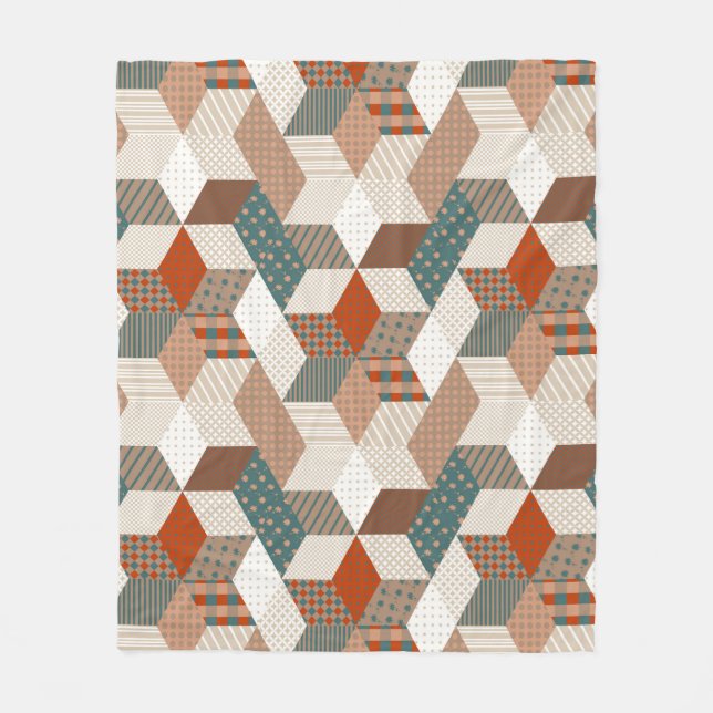 Patchwork Stars Vintage Brown Grönt Fleecefilt (Framsidan)