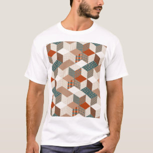 Patchwork Stars Vintage Brown Grönt T Shirt