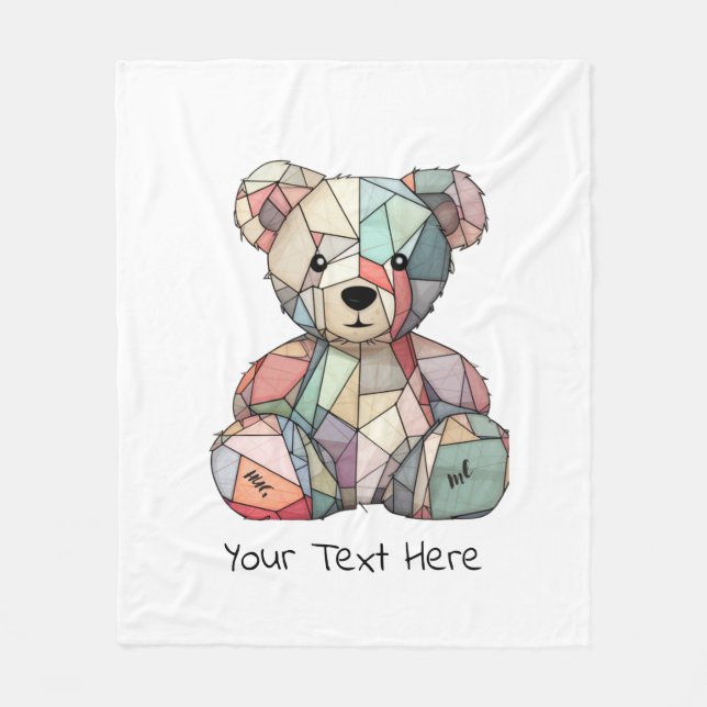 Patchwork Stil Baby Bear & Heart Motif Fleecefilt (Framsidan)