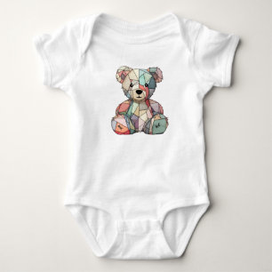 Patchwork Stil Baby Bear & Heart Motif T Shirt
