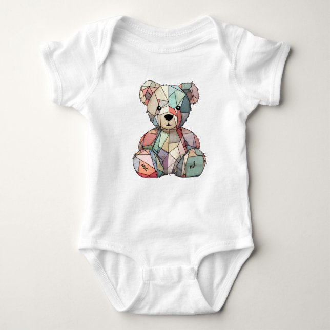 Patchwork Stil Baby Bear & Heart Motif T Shirt (Framsida)