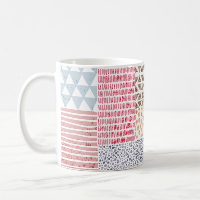Patchwork Stil Cute Doodle Mönster Kaffemugg (Vänster)
