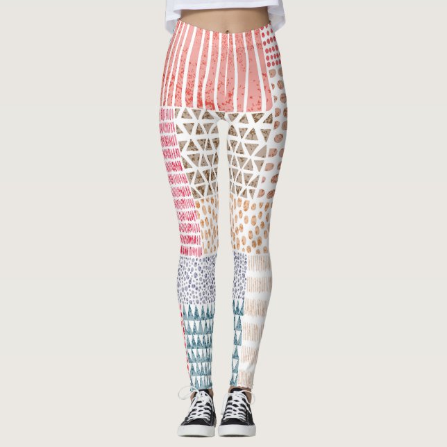 Patchwork Stil Cute Doodle Mönster Leggings (Framsida)