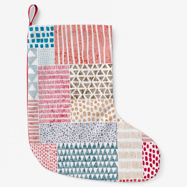 Patchwork Stil Cute Doodle Mönster Liten Julstrumpa (Framsidan)