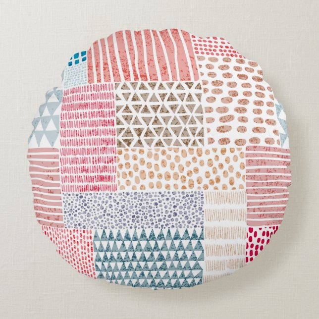 Patchwork Stil Cute Doodle Mönster Rund Kudde (Framsidan)