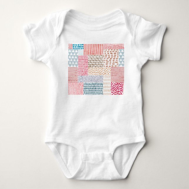 Patchwork Stil Cute Doodle Mönster T Shirt (Framsida)