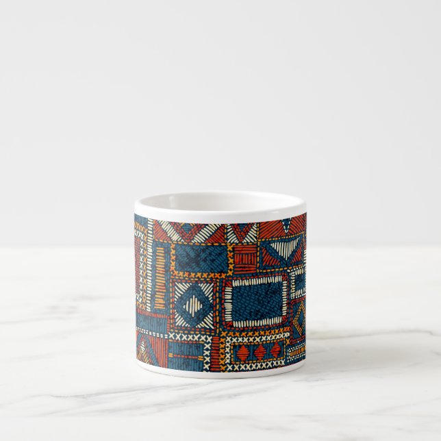 Patchwork Stil Embroeded Vintage Print Espressomugg (Framsidan)