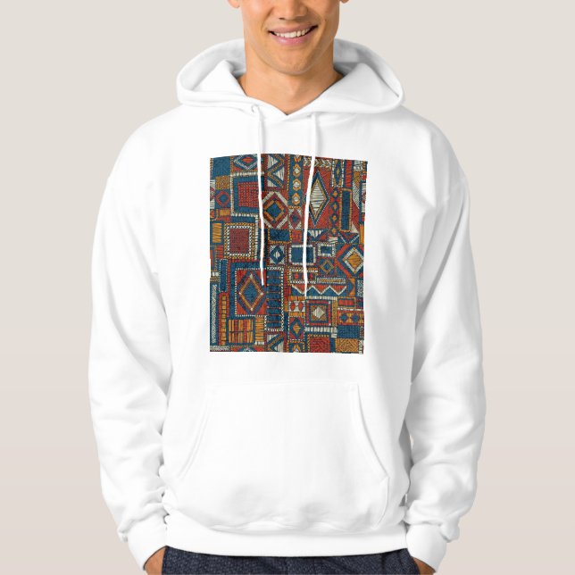 Patchwork Stil Embroeded Vintage Print Hoodie (Framsida)